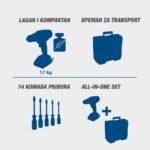 Aku bušilica-odvrtač 20 V 50 Nm C-DTB74/1-X Scheppach - Slika 2